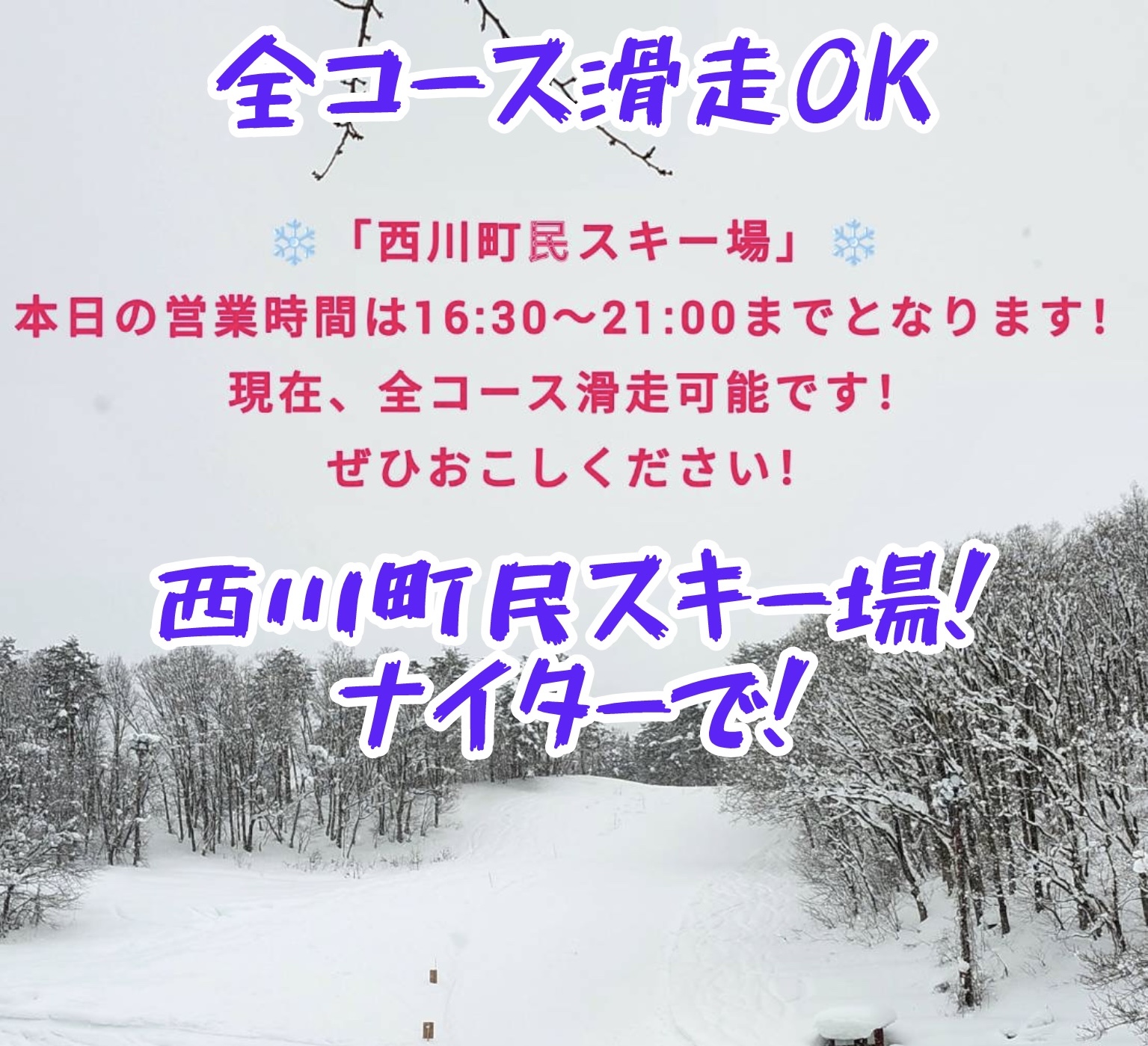 西川町民スキー場 全ゲレンデ滑走OK